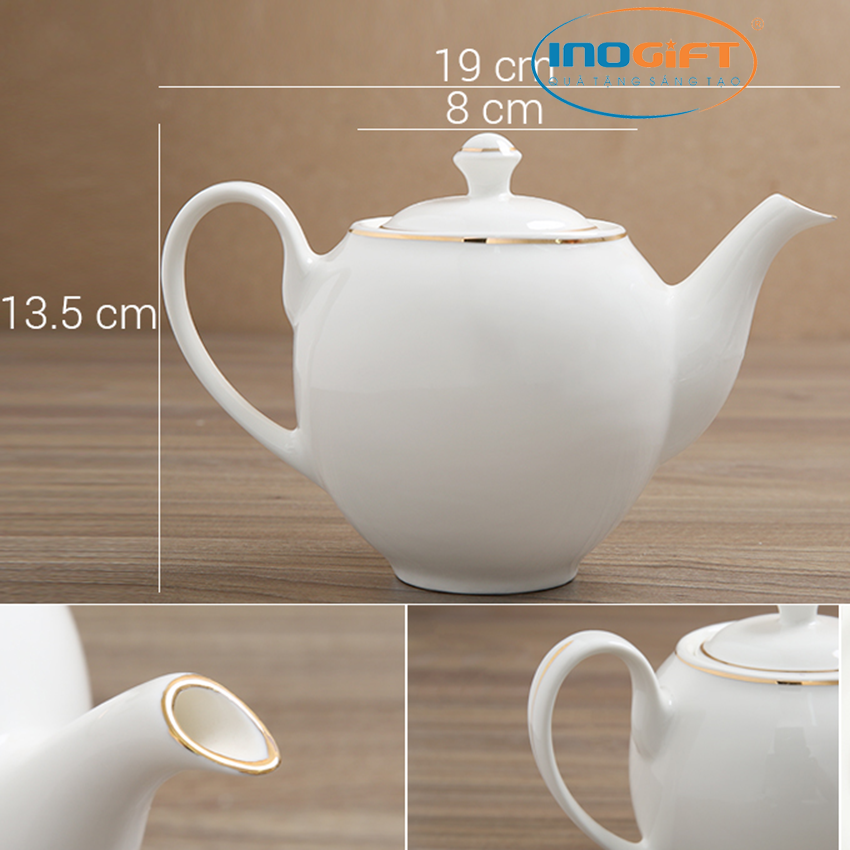 Bộ ấm trà sứ Minh Châu viền vàng 14 món