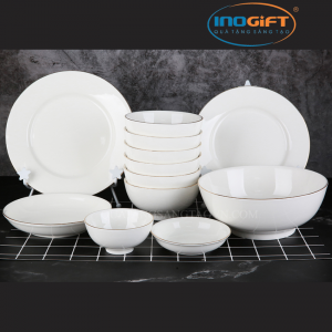 Hộp in offset có cửa sổ đựng bộ chén dĩa gốm sứ Minh châu 12 món