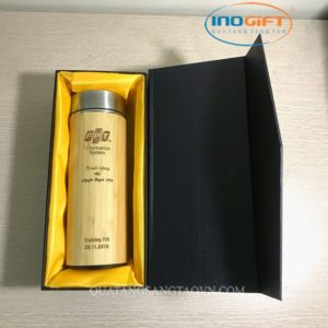 Bình tre giữ nhiệt khắc logo công ty
