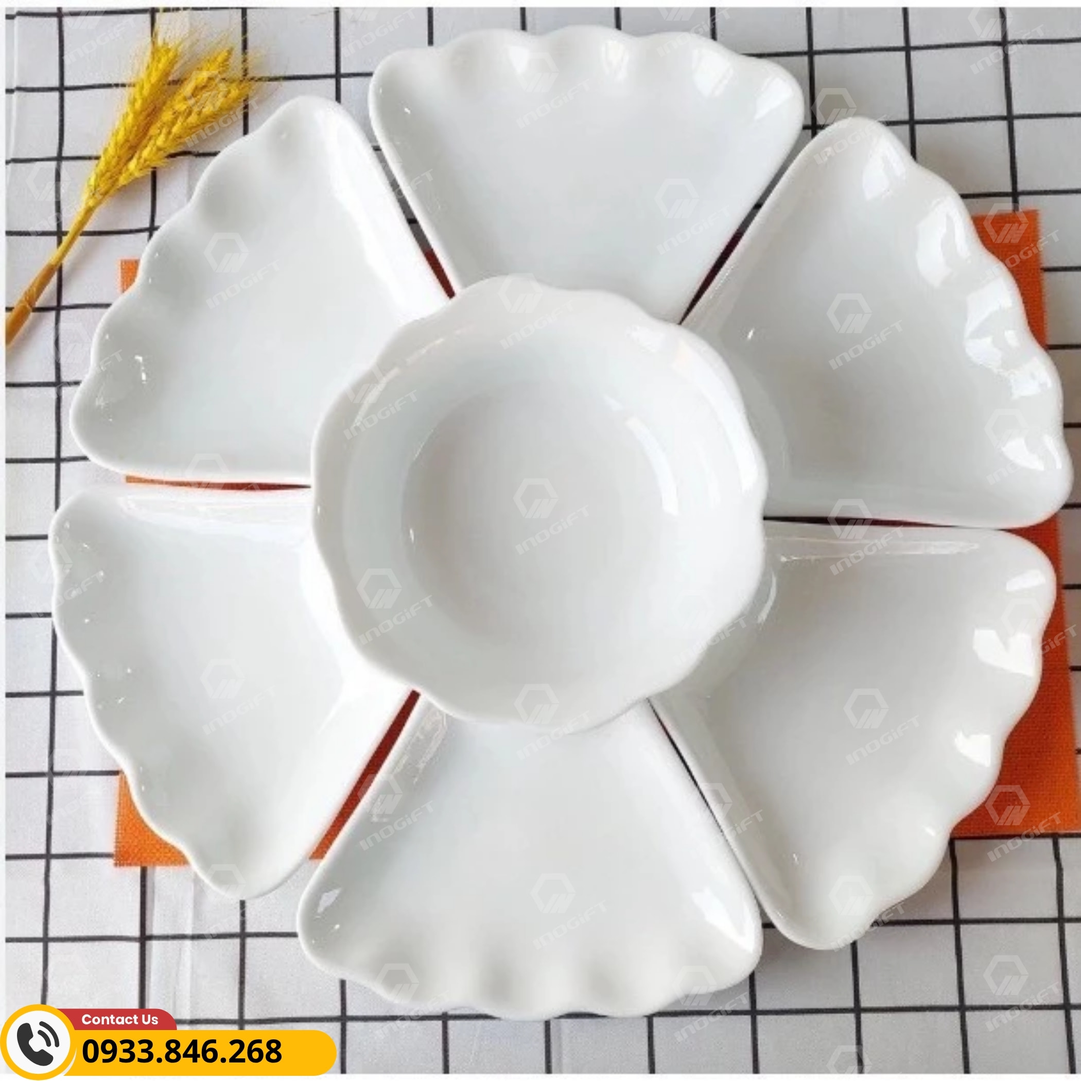 Bát đĩa hoa mặt trời sứ trắng