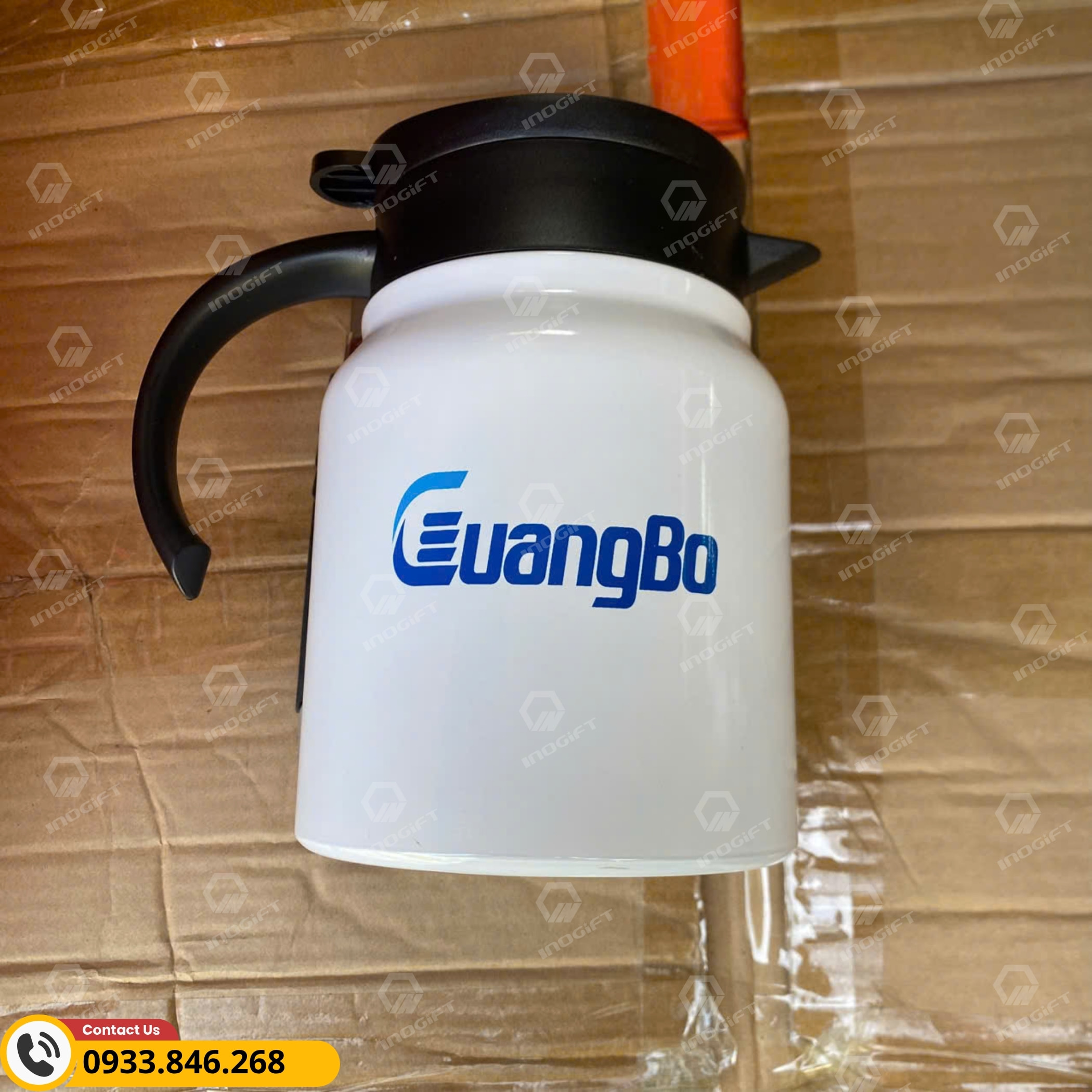 Phích giữ nhiệt inox 316 màu trắng in logo công đoàn Guangbo