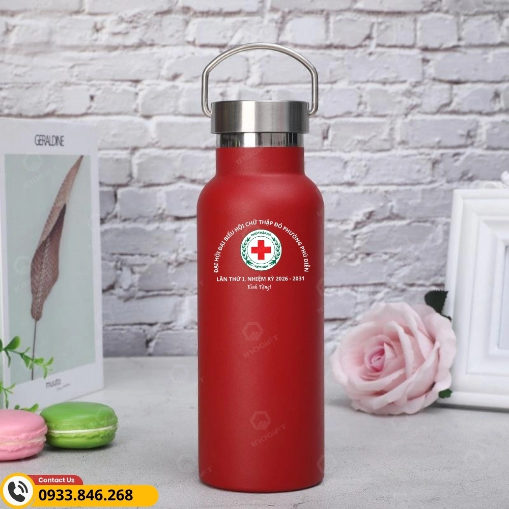 Bình giữ nhiệt in logo đại hội chữ thập đỏ phường Phú Diễn
