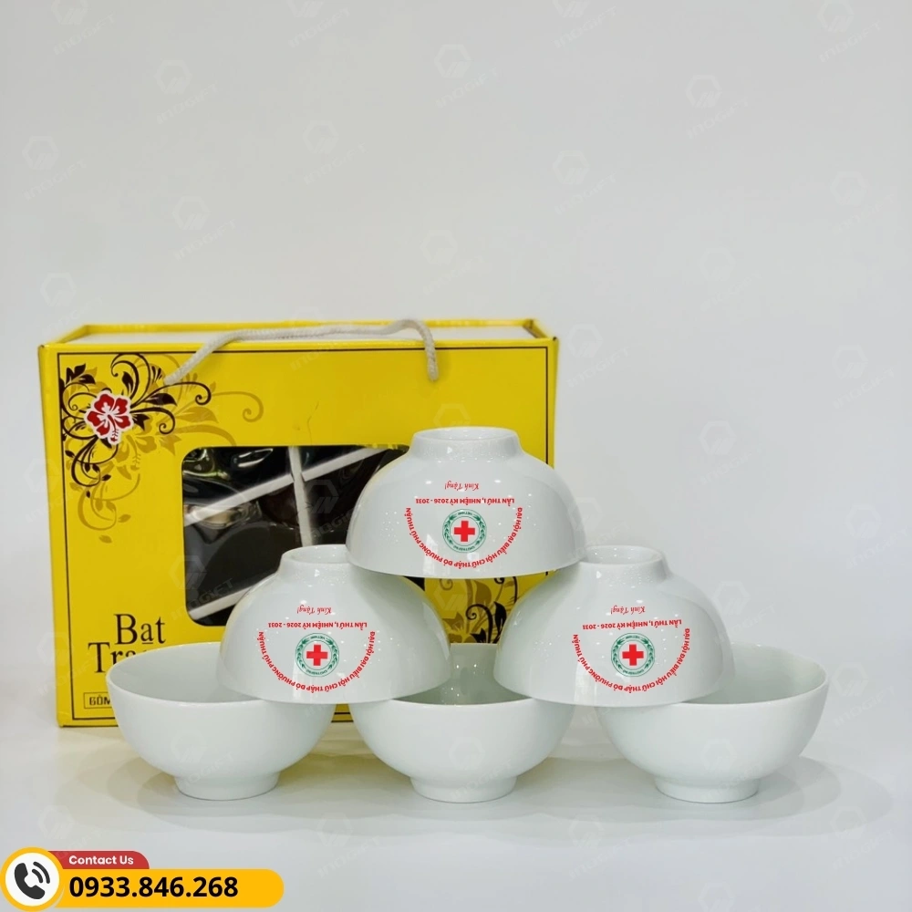 Bộ 6 bát ăn Bát Tràng in logo Hội chữ thập đỏ
