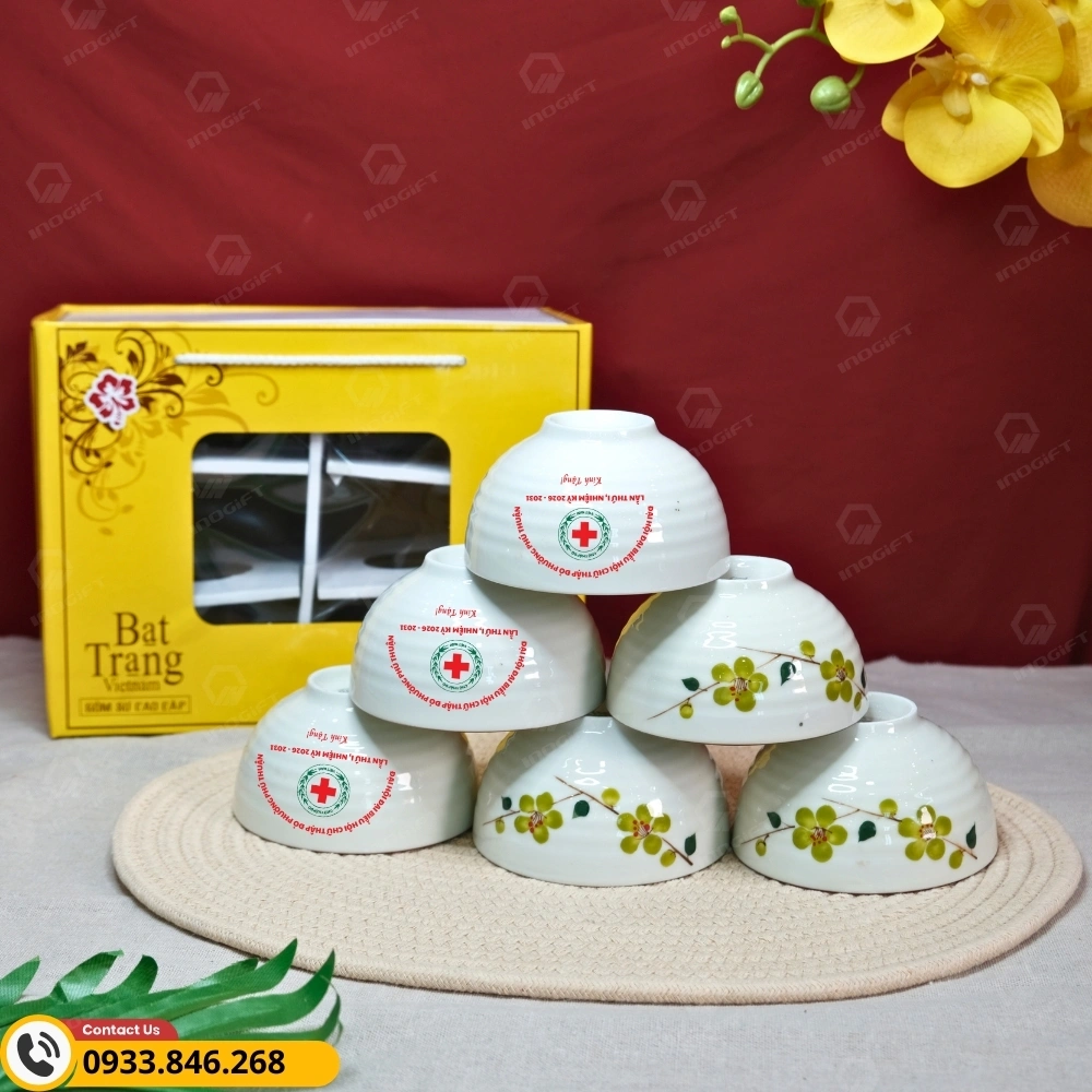 Bộ 6 bát ăn Bát Tràng in logo Hội chữ thập đỏ