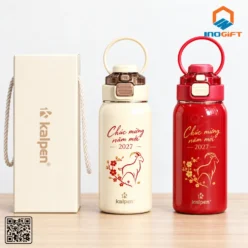 Bình giữ nhiệt Kalpen 700 ml màu kem và đỏ kèm hộp quà Tết 2027
