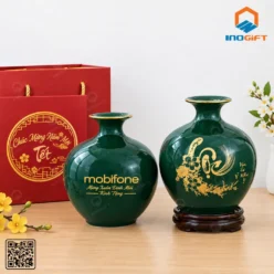 Bình hút lộc gốm sứ xanh in logo MobiFone