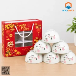 Bộ bát Bát Tràng họa tiết hoa hồng làm quà Tết 2027