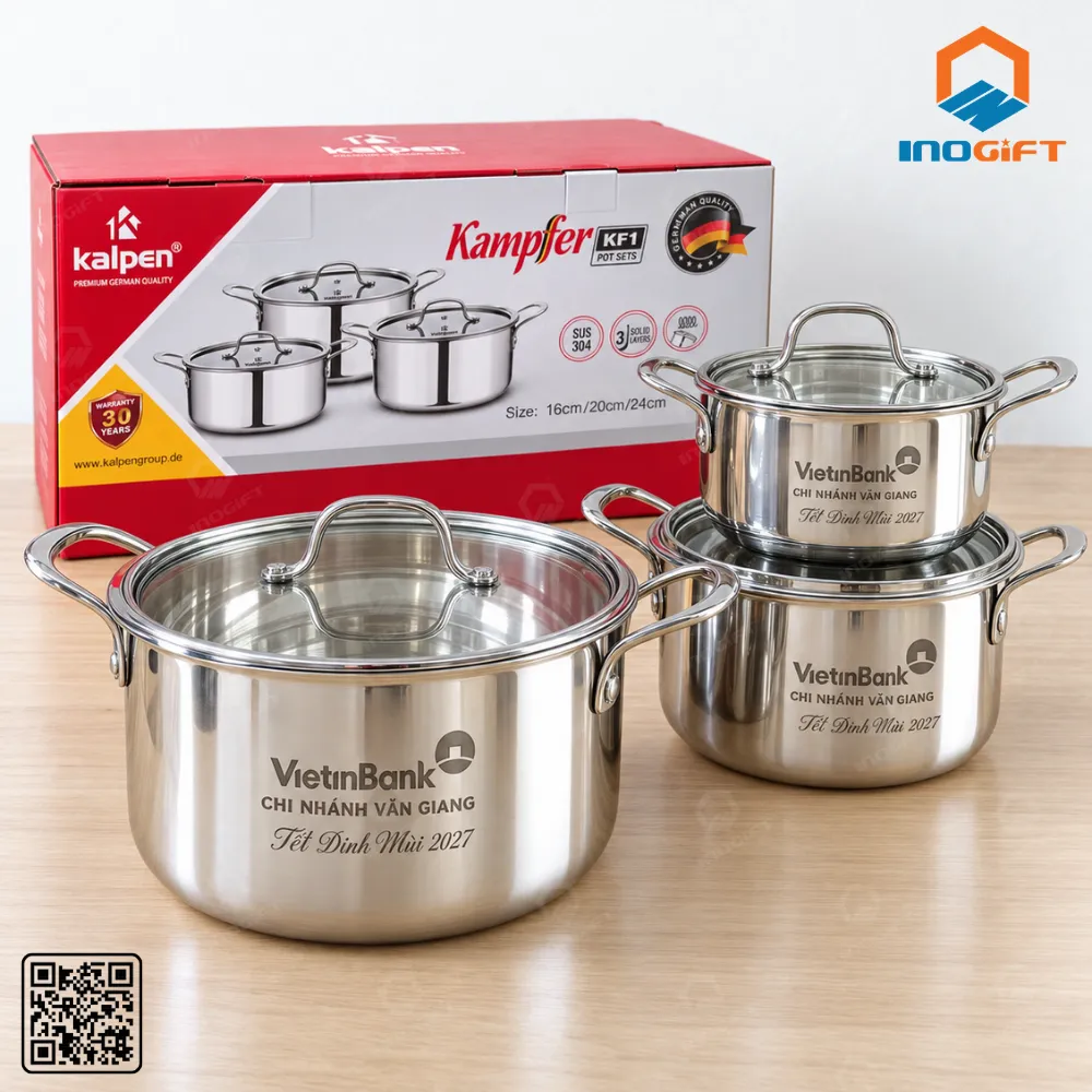 Bộ nồi inox in logo VietinBank làm quà Tết 2027