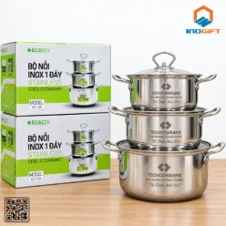 Bộ nồi inox một đáy xếp chồng kèm hộp quà