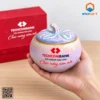 Cận cảnh hũ đựng mứt dáng bí men tím hồng in logo Techcombank