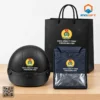 Set mũ bảo hiểm đen và áo mưa in logo doanh nghiệp