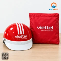 Set mũ bảo hiểm và áo mưa Viettel màu đỏ trắng